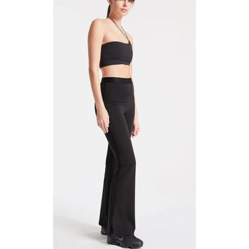 Bandier Sport Legging Logo Slit Flare Yoga Pilates Black Large NWT - Picture 2 of 4